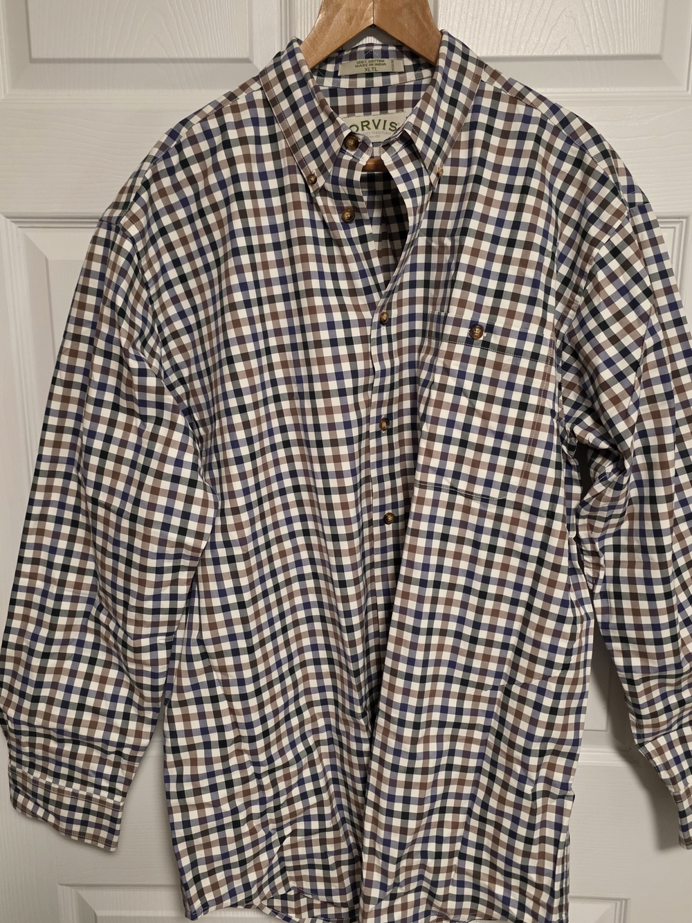 Orvis Navy, Brown & White Checked Button-Down Shirt XLT